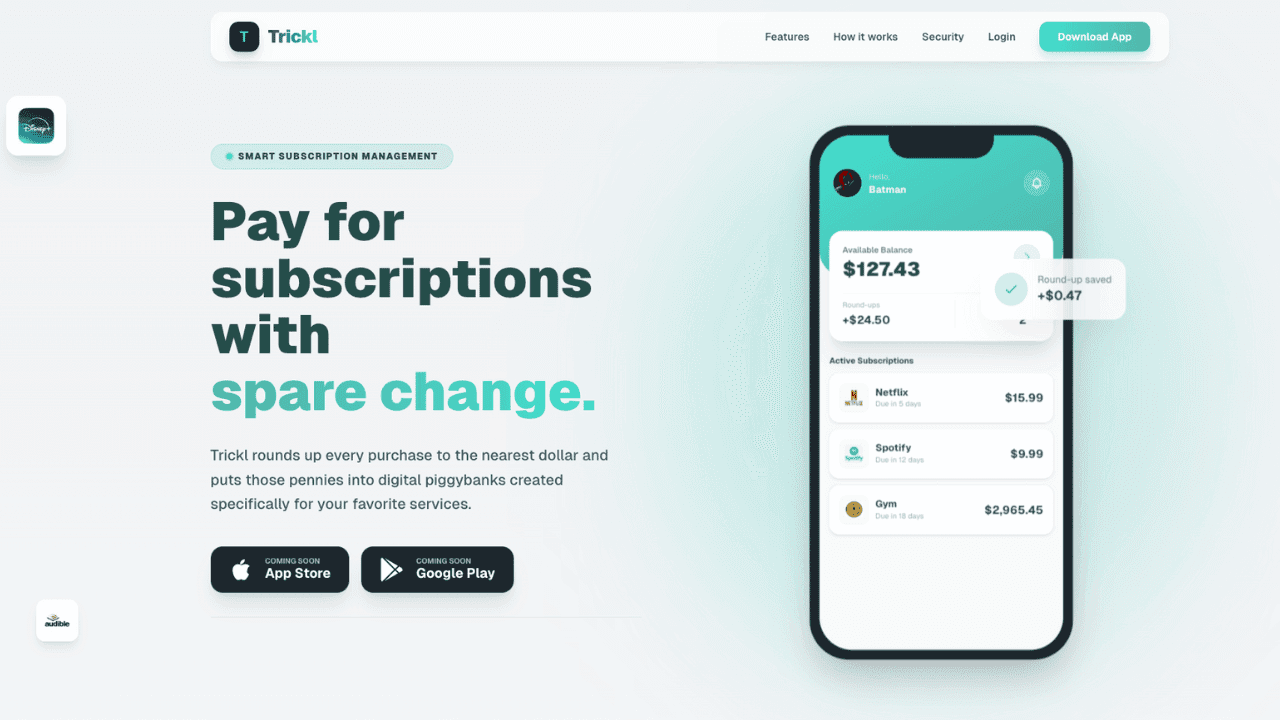 Trickl - Pay for subscriptions with spare change